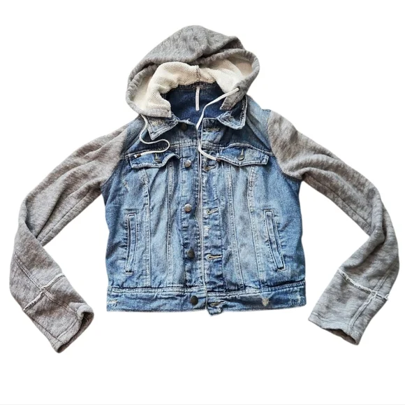 Free People Denim and Knit Gray Women's Jacket - Picture 6 of 9